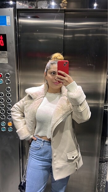 Stradivarius Stradivarius içi kürklü deri ceket mont