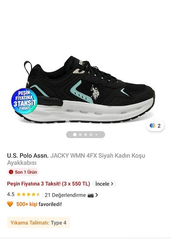 U.S. Polo Assn. Siyah Kadın Spor Ayakkabısı