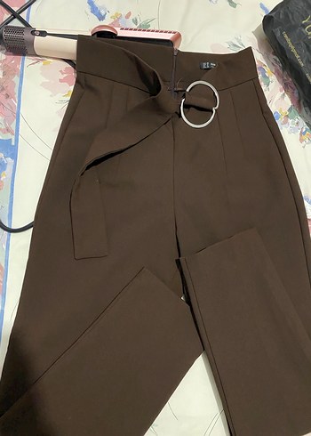 Kemerli Kahverengi Kadın Kumaş Pantolon - Görsel 5