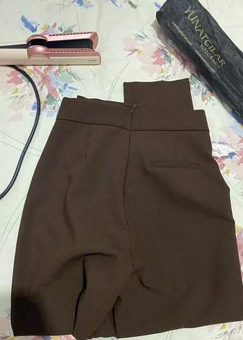 Kemerli Kahverengi Kadın Kumaş Pantolon - Görsel 4