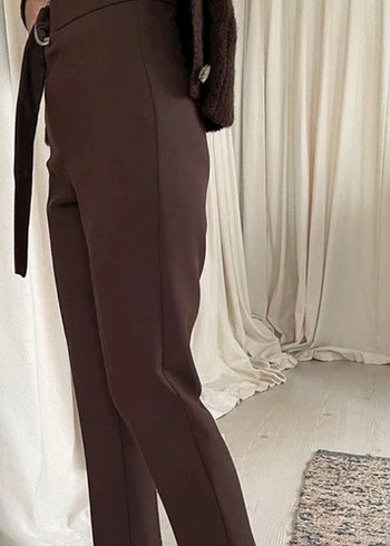 Kemerli Kahverengi Kadın Kumaş Pantolon - Görsel 2