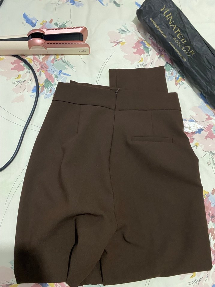 Kemerli Kahverengi Kadın Kumaş Pantolon - Görsel 4