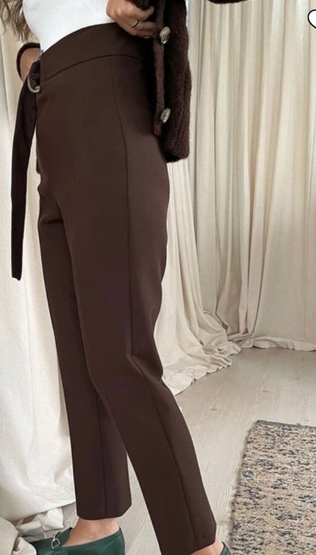 Kemerli Kahverengi Kadın Kumaş Pantolon - Görsel 2