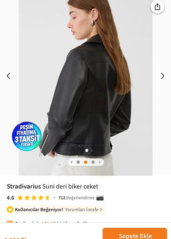 Stradivarius Siyah Kemerli Biker Deri Ceket - Görsel 2