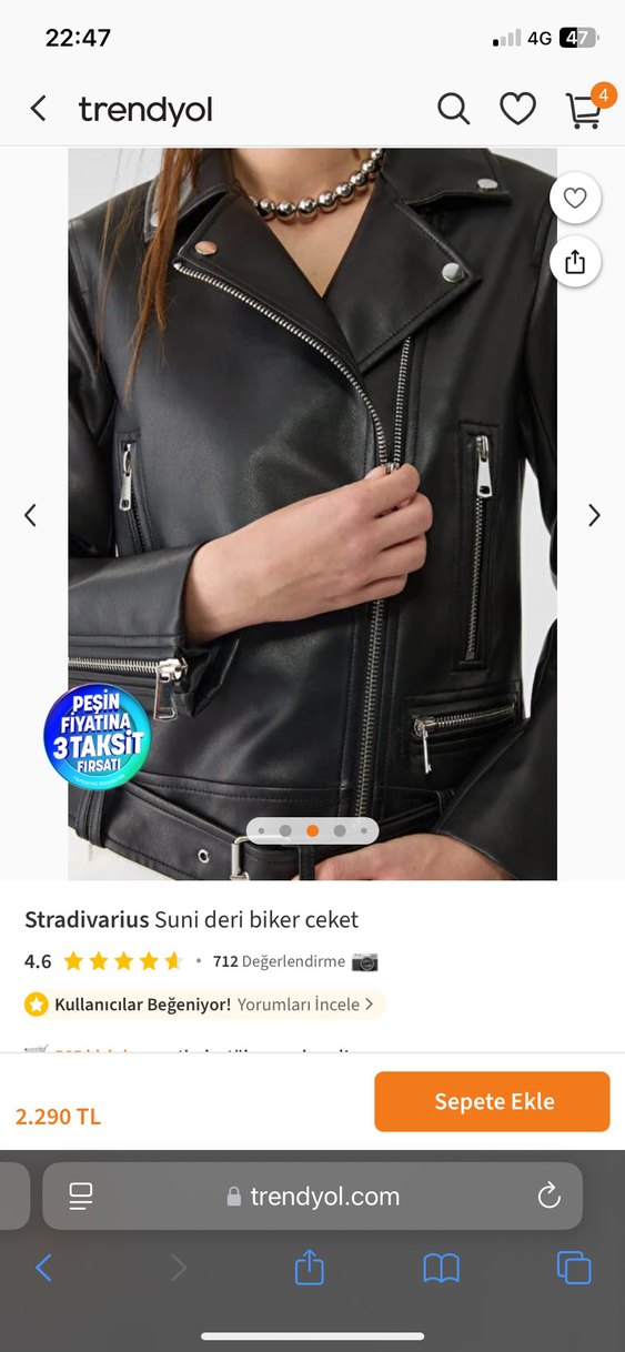 Stradivarius Siyah Kemerli Biker Deri Ceket - Görsel 3