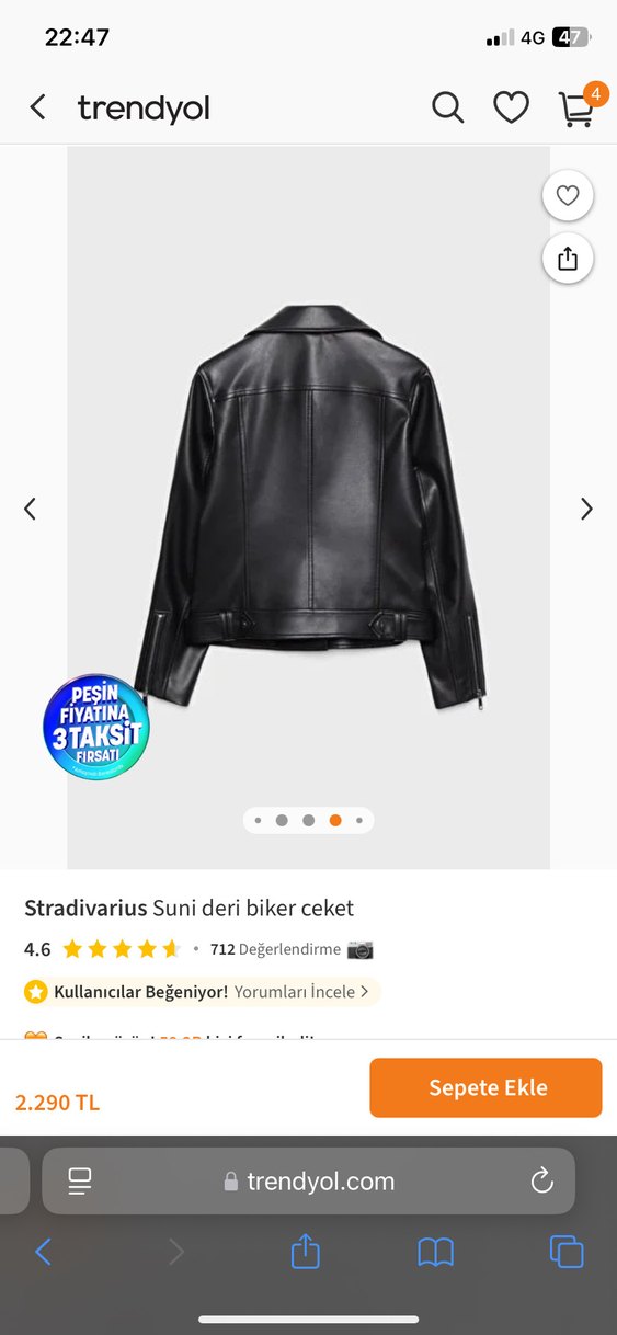 Stradivarius Siyah Kemerli Biker Deri Ceket - Görsel 4