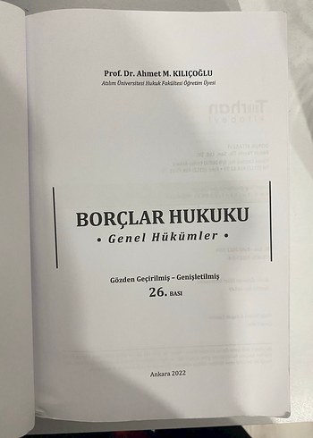 Kılıçoplu Borçlar Hukuku Genel 2022 basım