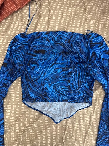 Bershka Mavi uzun kollu şifon berskha bluz