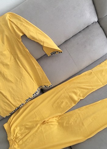 m Beden sarı Renk Saf pamuklu Uzun Kollu Rahat Pijama Takımı
