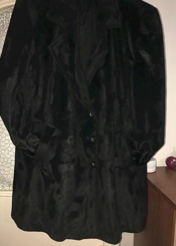 Düğmeli Siyah Süet Midi Kadın Kaban - Görsel 3