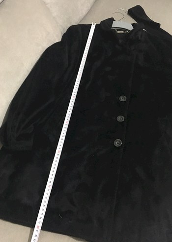 Düğmeli Siyah Süet Midi Kadın Kaban - Görsel 14