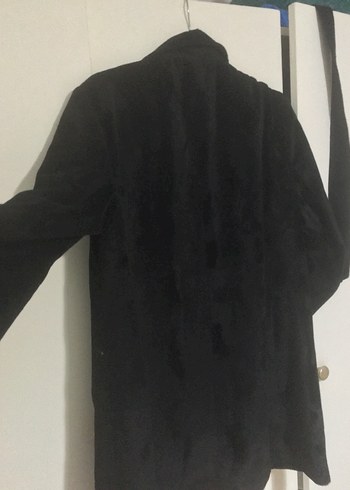 Düğmeli Siyah Süet Midi Kadın Kaban - Görsel 5