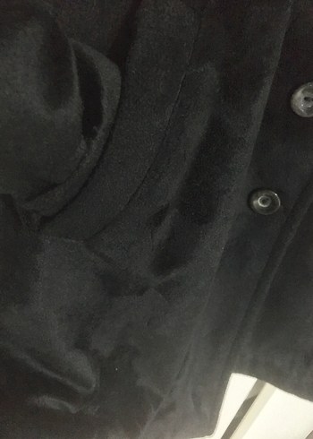 Düğmeli Siyah Süet Midi Kadın Kaban - Görsel 7