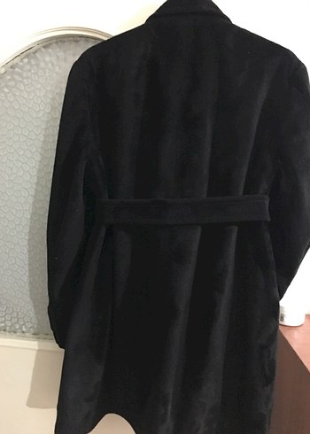 Düğmeli Siyah Süet Midi Kadın Kaban - Görsel 6