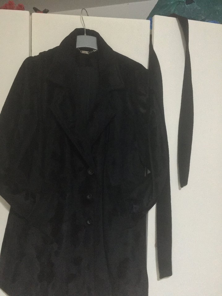 Düğmeli Siyah Süet Midi Kadın Kaban - Görsel 4