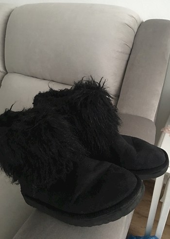 Siyah Peluş Detaylı Kadın Dolgu Topuk Bot - Görsel 11