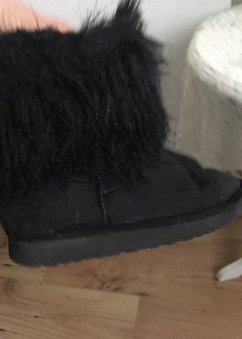 Siyah Peluş Detaylı Kadın Dolgu Topuk Bot - Görsel 4