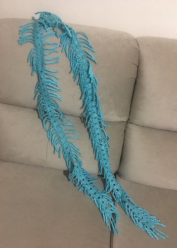 Püsküllü Turkuaz Örgü Kadın Şal - Görsel 8