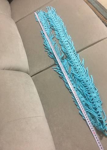 Püsküllü Turkuaz Örgü Kadın Şal - Görsel 3