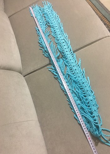 Püsküllü Turkuaz Örgü Kadın Şal - Görsel 7