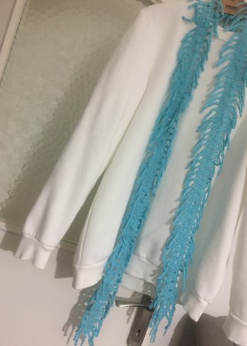 Püsküllü Turkuaz Örgü Kadın Şal - Görsel 4