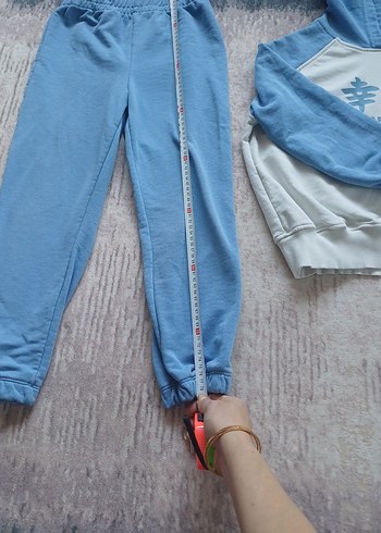 Mavi Kapüşonlu Sweatshirt ve Eşofman Takımı - Görsel 5