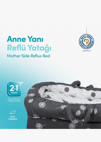 Anne Yanı Reflü Yatağı Gri Desenli sevi bebe