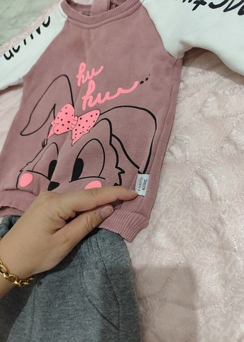 Pembe Gri Desenli Örgü Bebek Kız Takımı - Görsel 2