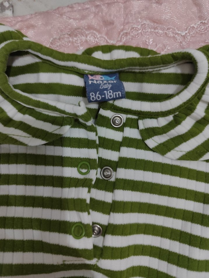 Yeşil Çizgili Örgü Kolsuz Bebek Takımı - Görsel 2