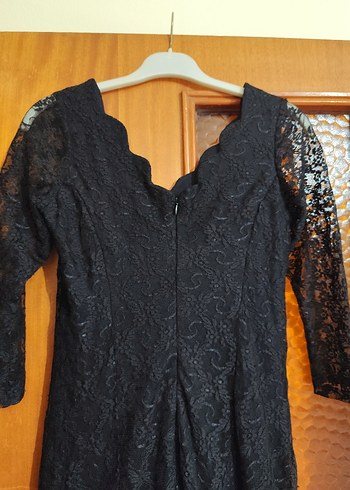 Siyah Dantel Uzun Kollu V Yaka Uzun Abiye Elbise - Görsel 3