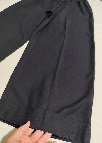 Siyah Keten Midi Kadın Pantolon - Görsel 2