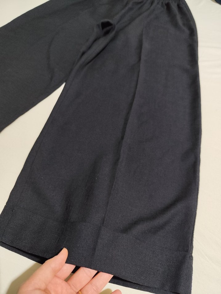 Siyah Keten Midi Kadın Pantolon - Görsel 2