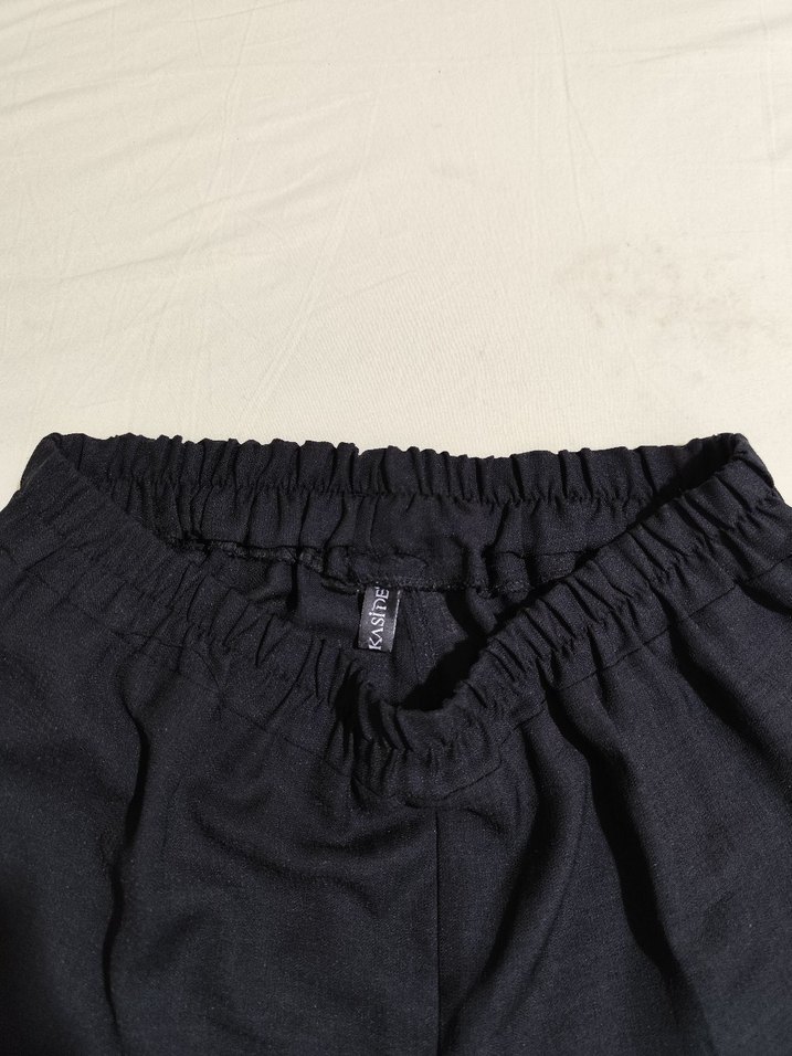 Siyah Keten Midi Kadın Pantolon - Görsel 3