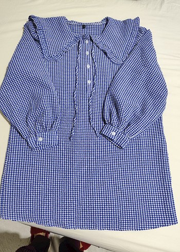 Mavi Kareli Fırfırlı Kadın Gömlek - Görsel 3