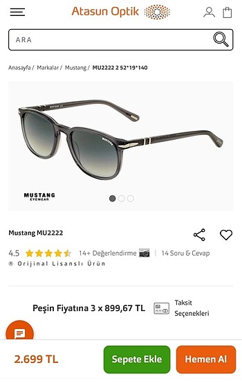 Mustang Garantili Unisex Güneş Gözlüğü