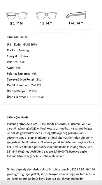 Beden Garantili Unisex Güneş Gözlüğü