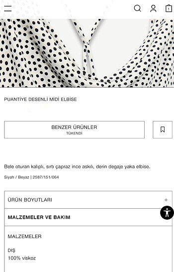 s Beden Zara Puantiyeli Midi Elbise