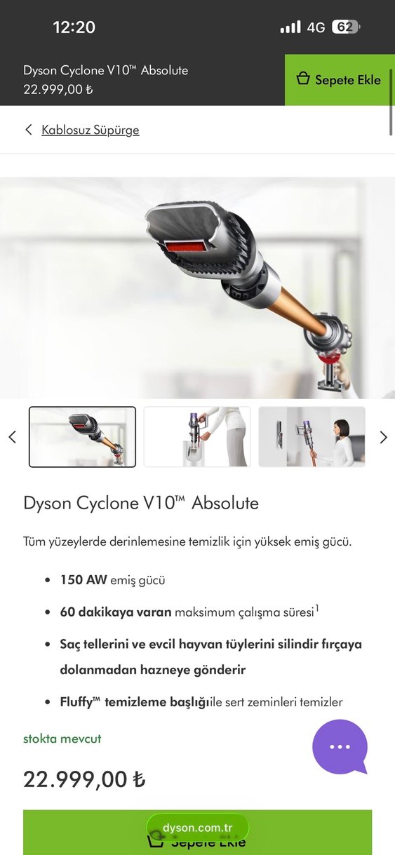 Dyson Cyclone V10 Absolute Kablosuz Elektrikli Süpürge - Görsel 3