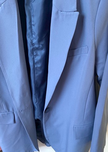 Mavi Düğmeli Kadın Midi Blazer Ceket - Görsel 2