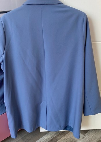 Mavi Düğmeli Kadın Midi Blazer Ceket - Görsel 4