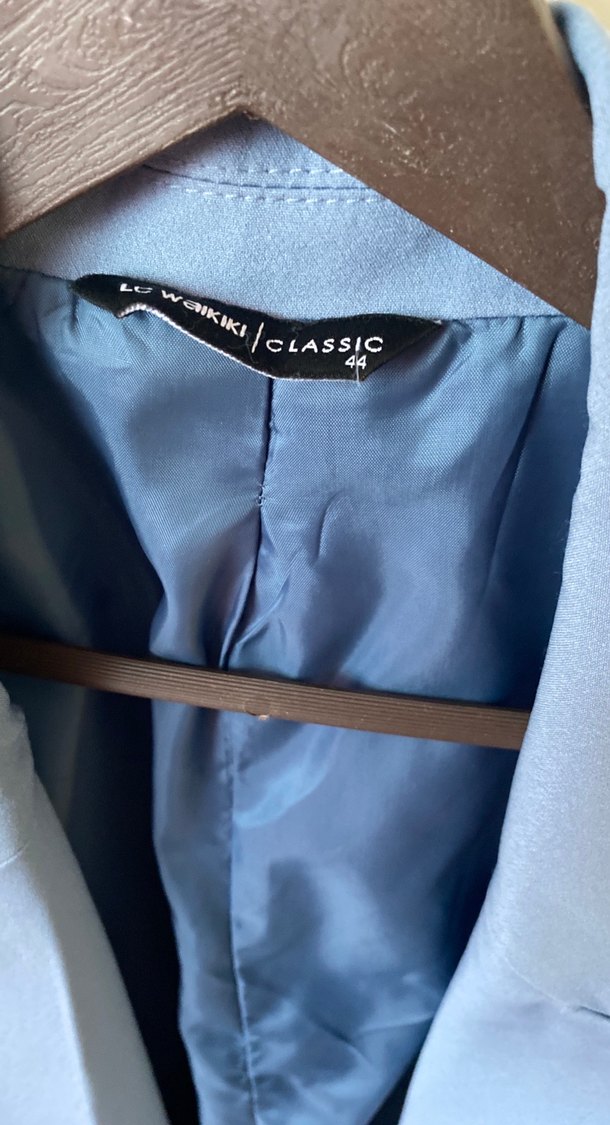 Mavi Düğmeli Kadın Midi Blazer Ceket - Görsel 3