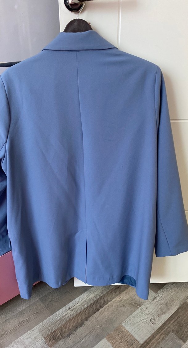 Mavi Düğmeli Kadın Midi Blazer Ceket - Görsel 4