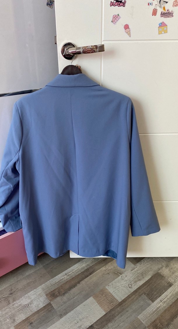 Mavi Düğmeli Kadın Midi Blazer Ceket - Görsel 5