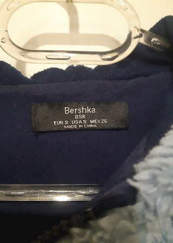 Mavi Kapüşonlu Peluş Kadın Mont - Görsel 3