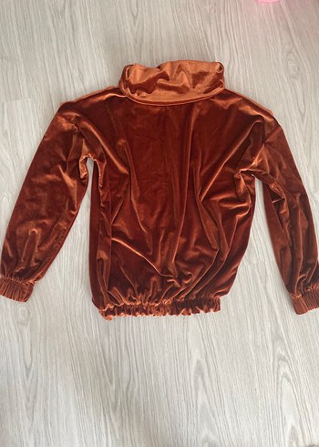 Diğer Parlak Kahverengi Kadife Kapüşonlu kadın Sweatshirt