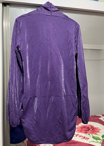 Mor V Yaka Drapeli Bluz - Görsel 2