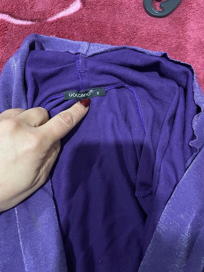 Mor V Yaka Drapeli Bluz - Görsel 4