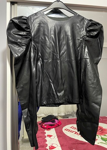Kadın Siyah Deri Bluz - Görsel 4