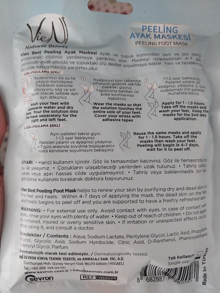 VieN Peeling Ayak Maskesi - Yoğun Nemlendirici - Görsel 2