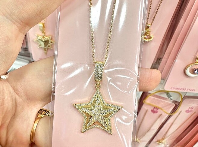 Star Taşlı Gold Çelik Kolye